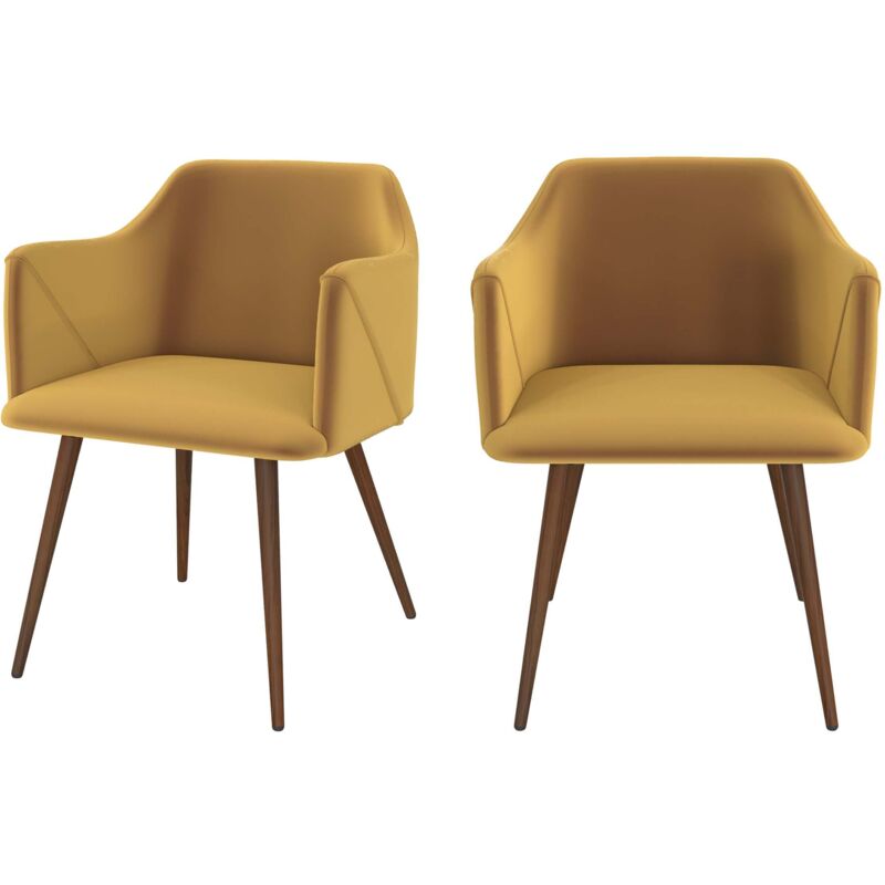 Rendez-vous Déco - Lot de 2 chaises avec accoudoirs en velours jaune moutarde - daisy