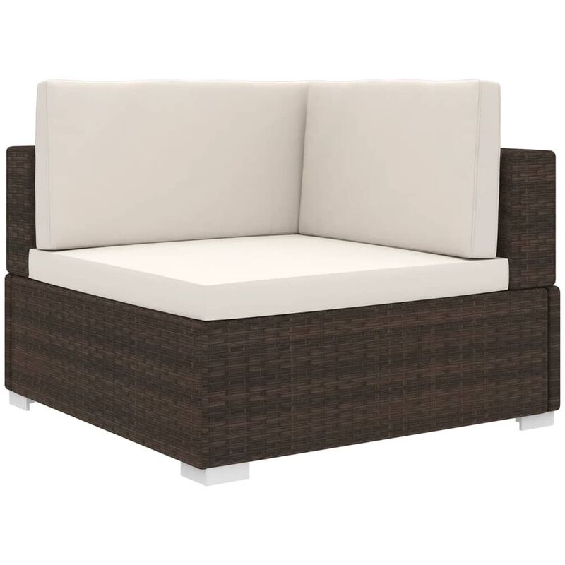 Chaise d'angle 1 pc et coussins Resine tressee Marron