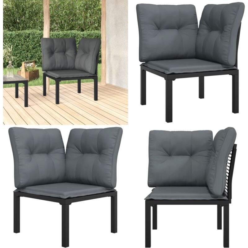 Chaise d'angle de jardin avec coussins noir/gris résine tressée - Chaises De Jardin - Mobilier De Jardin - Chaises D'angle - Salon De Jardin - Chaise