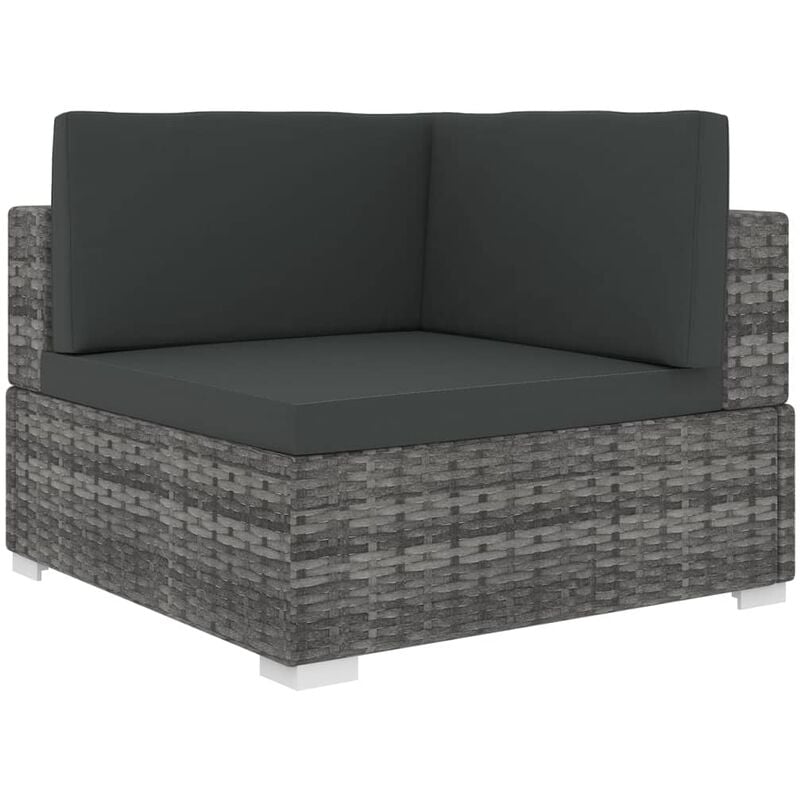 Chaise d'Angle avec Coussins Résine Tressée Gris