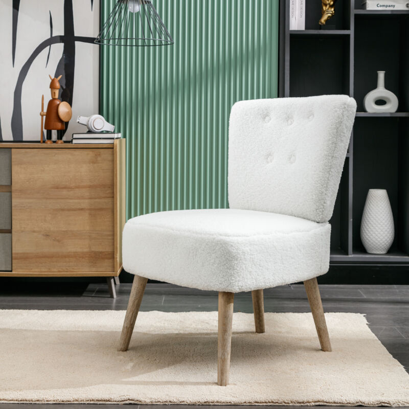 Chaise d'appoint en tissu Teddy, fauteuil ergonomique, salon, chambre à coucher, maison avec pieds en bois et pieds réglables pour l'intérieur de la