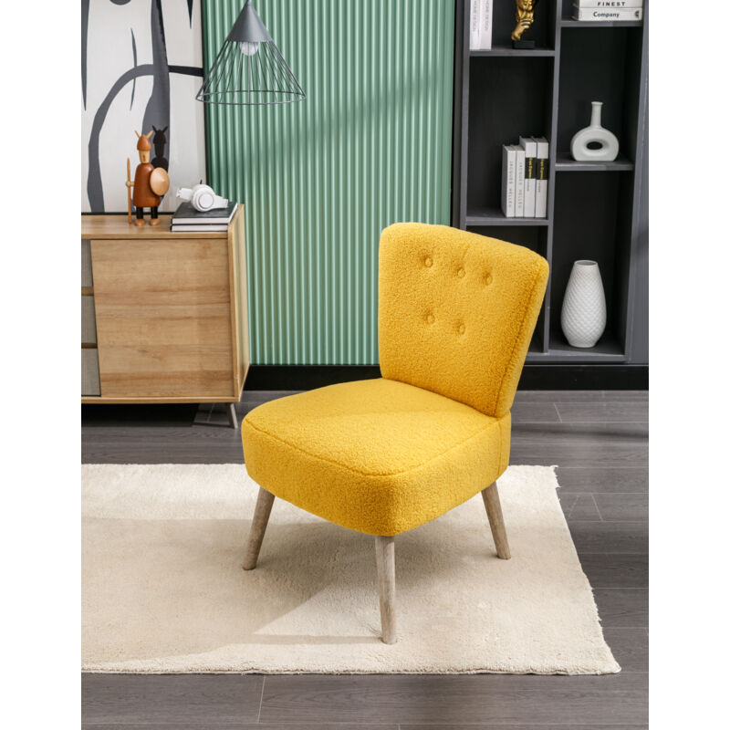 Fauteuil d'appoint ergonomique, chaise jaune avec pieds réglables en bois, pour salon, chambre, maison, en tissu Teddy, 57x66x75 cm