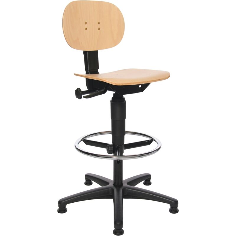 Chaise d'atelier pivotante Tec 11 patins + anneau de pied hêtre 590-840 mm