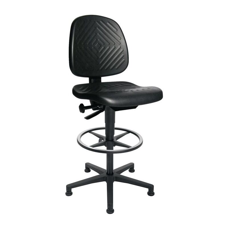 Topstar - Chaise d'atelier pivotante tec 40 Counter patins de sol + anneau de pied mousse de polyuréthane noire 590-840 mm