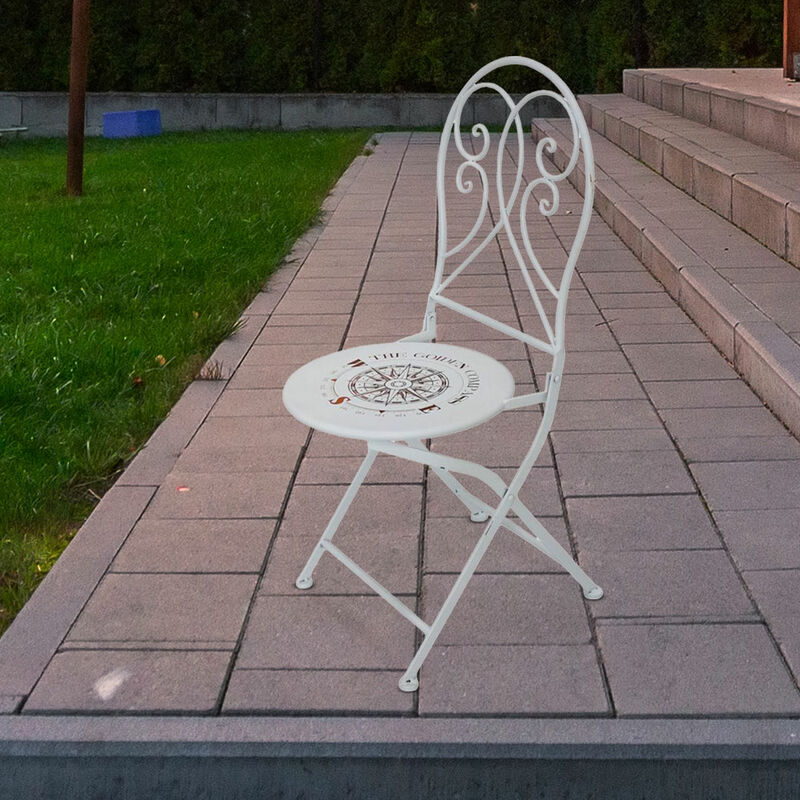 Chaise de balcon pliable Garden blanc Chaise de jardin en métal vintage, avec boussole, fer blanc, LxHxP 40x93x40 cm