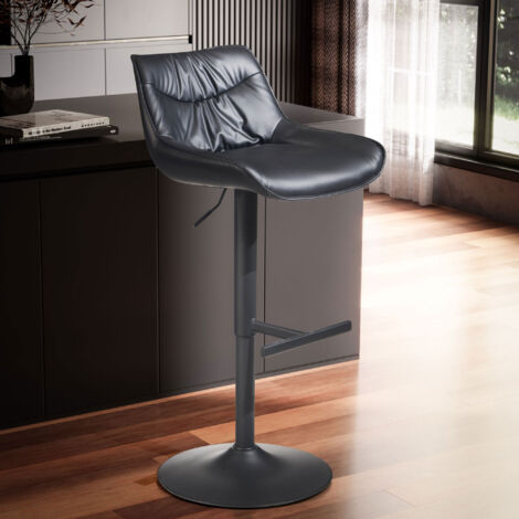 Chaise de bar 45x55x86/106 en PU noir et métal