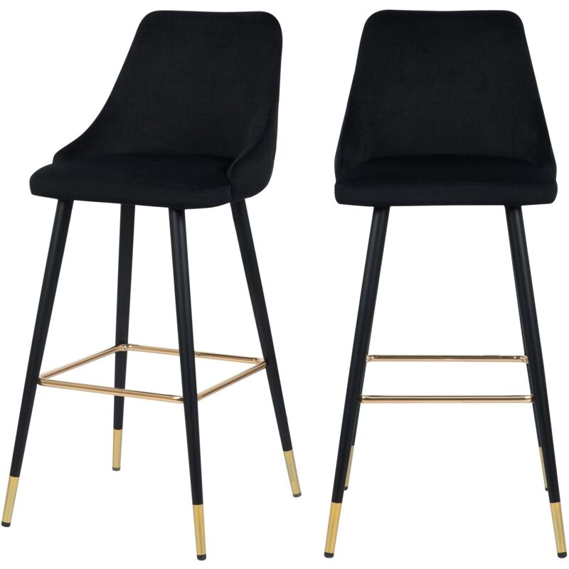 Rendez-vous Déco - Lot de 2 chaises de bar 77.5 cm en velours noir - aristote