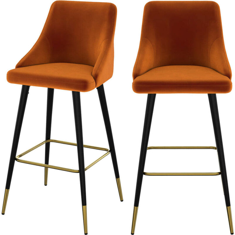 Rendez-vous Déco - Lot de 2 chaises de bar en velours orange 77.5 cm - aristote