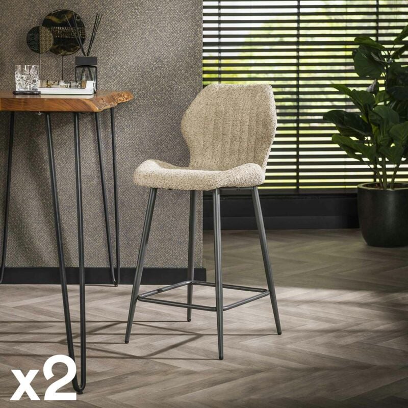 Pier Import - Chaise de bar beige en bouclette avec repose-pieds (lot de 2) galway