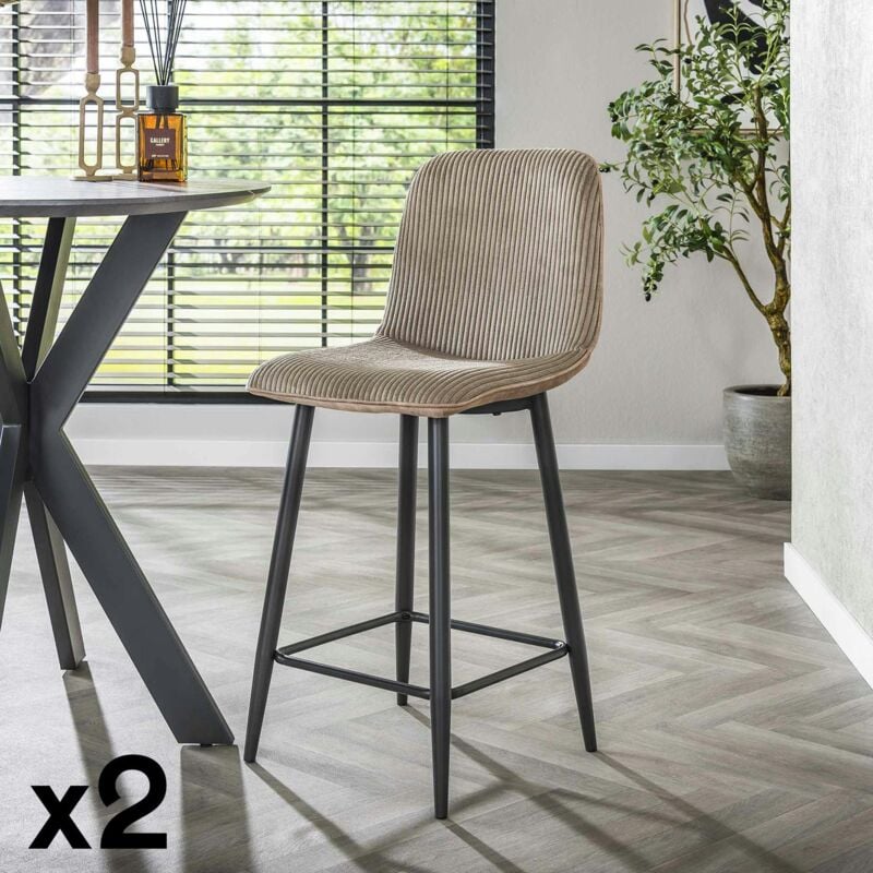 Pier Import - Chaise de bar beige sable en tissu côtelé (lot de 2) taj