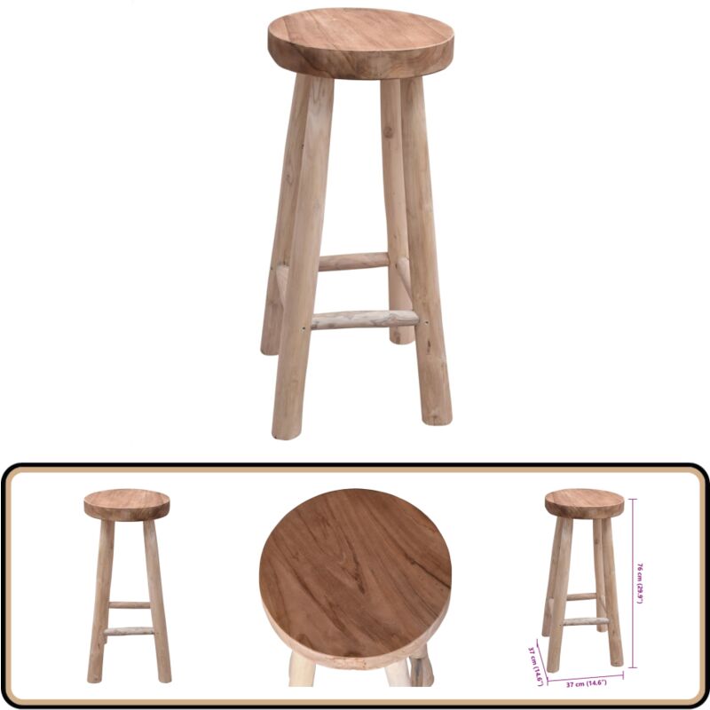 Vidaxl - Chaise de bar Bois de teck solide - Tabouret De Bar - Chaise De Bar - Meuble De Cuisine - Mobilier Rustique - Design Vintage