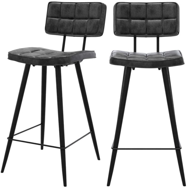 Rendez-vous Déco - Lot de 2 chaises pour îlot central 66 cm capitonnée gris/noir - texas