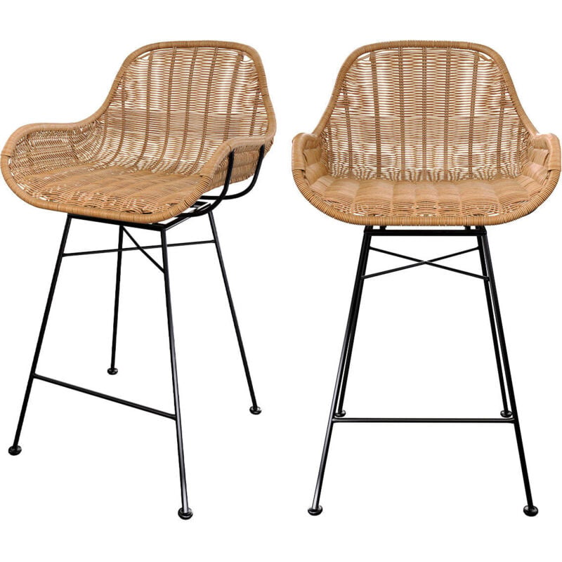 Rendez-vous Déco - Lot de 2 chaises pour îlot central 65 cm en résine tressée naturelle - carmela
