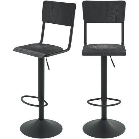 Chaise de bar Clem noire réglable 60/80 cm (lot de 2)