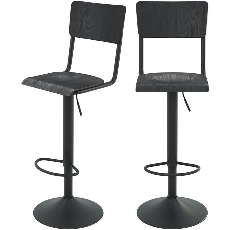 Rendez-vous Déco - Lot de 2 chaises de bar réglables 60/80 cm en bois noir - clem