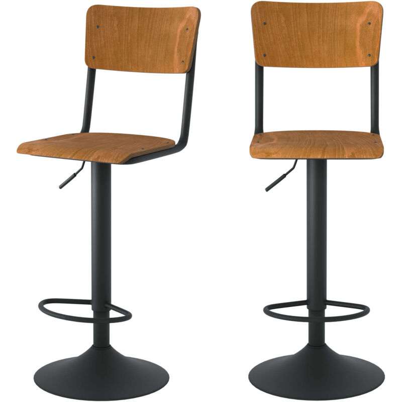 Rendez-vous Déco - Lot de 2 chaises de bar réglables 60/80 cm en bois foncé - clem