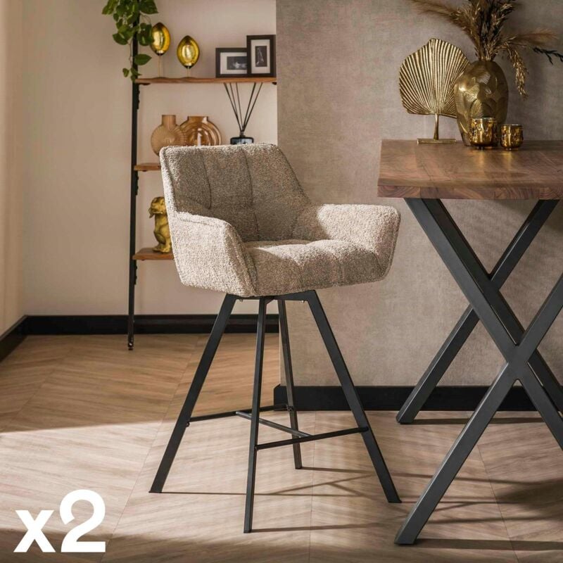 Pier Import - Chaise de bar confortable en bouclette sable avec fonction pivotante (lot de 2) melbourne