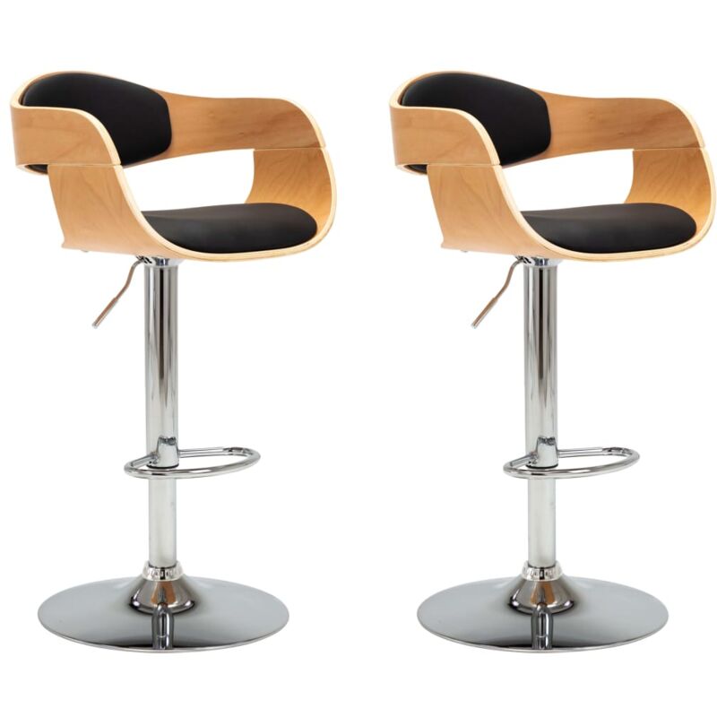 Vidaxl - Chaises de bar lot de 2 noir bois courbé et similicuir