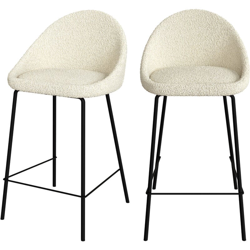 Rendez-vous Déco - Chaise de bar mi-hauteur Misty effet laine bouclette blanche 65 cm (lot de 2) - Blanc