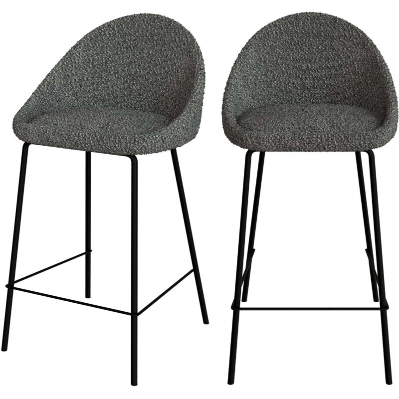 Rendez-vous Déco - Lot de 2 chaises pour îlot central 65 cm en tissu bouclette gris - misty Rendez-vous Déco - Lot de 2 chaises pour îlot central 65 cm en tissu bouclette gris - misty
