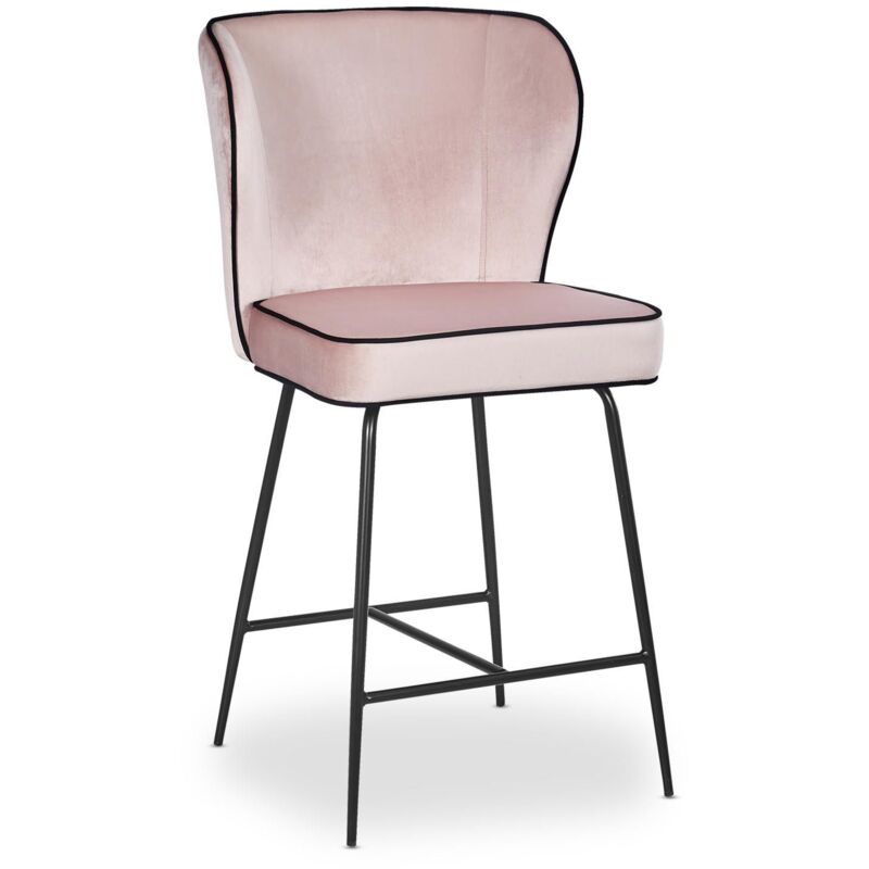 Cotecosy - Chaise de bar Elsa Velours Rose
