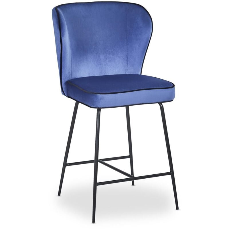 Cotecosy - Chaise de bar Elsa Velours Bleu