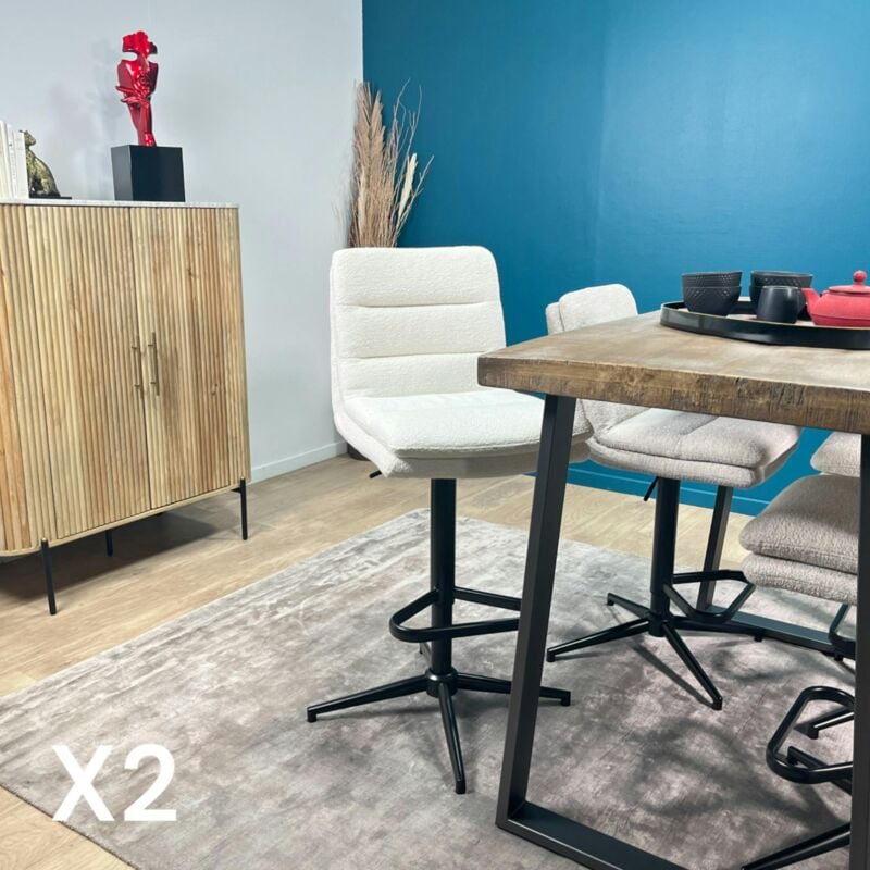 Chaise de bar en bouclettes blanches réglable en hauteur (lot de 2) palerme