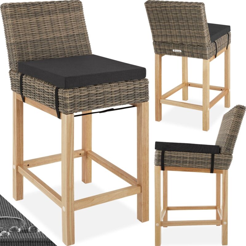Tectake - Chaise de bar en rotin avec cadre en aluminium Pieds en bois - marron naturel