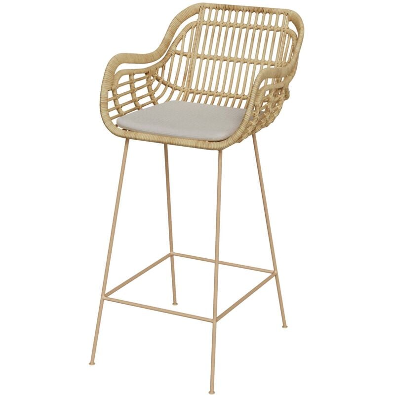 Rendez-vous Déco - Chaise de bar en rotin, coussin en tissu et pieds en métal beige 71 cm - chiloé