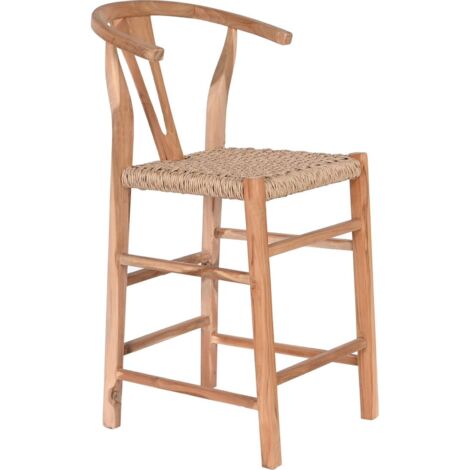 Chaise de bar en teck tressé pour déco chaleureuse - Teinte naturelle de teck avec tressage fibre