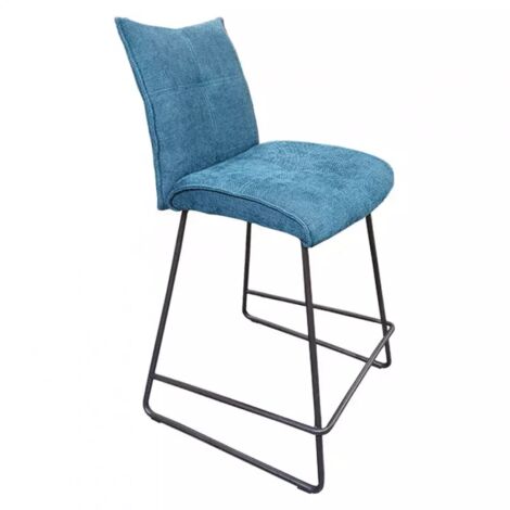 Chaise de bar en tissu bleu chiné – Assise rembourrée 63 cm – Piètement métal noir époxy – Élégante pour intérieur moderne – Meubletmoi
