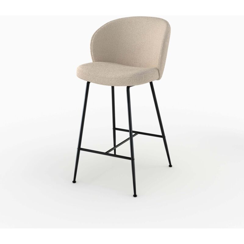 Chaise de bar en tissu bouclé beige 66 cm - GROOM Chaise de bar en tissu bouclé beige 66 cm - GROOM
