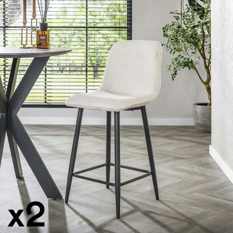 Pier Import - Chaise de bar en tissu côtelé crème (lot de 2) taj