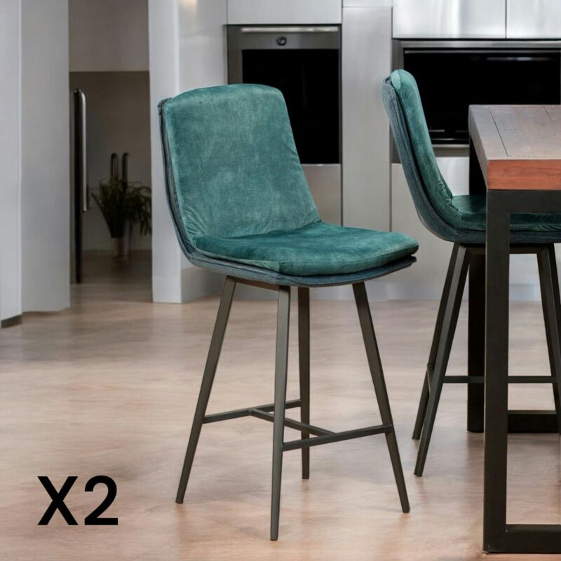 Pier Import - Chaise de bar en velours bleu à double coussinage (lot de 2) oka