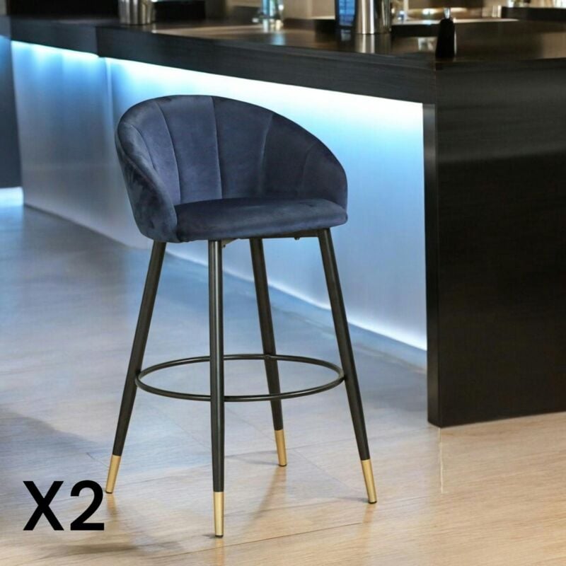 Pier Import - Chaise de bar en velours bleu forme coquillage (lot de 2) hawai