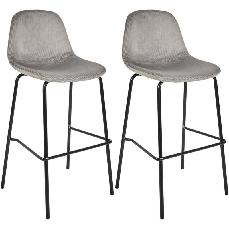 Chaise de bar en velours côtelé Giulia gris (Lot de 2)