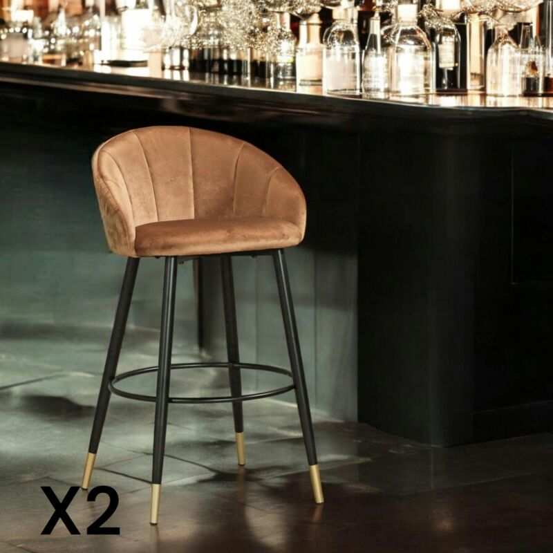 Pier Import - Chaise de bar en velours doré forme coquillage (lot de 2) hawai