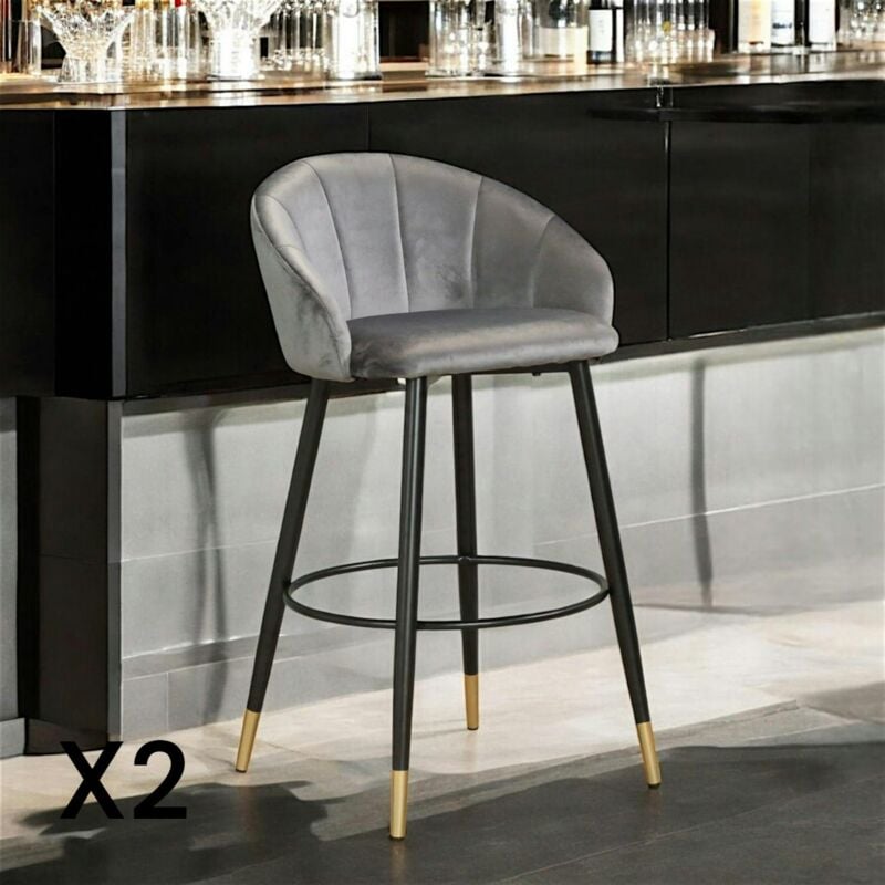 Pier Import - Chaise de bar en velours gris forme coquillage (lot de 2) hawai