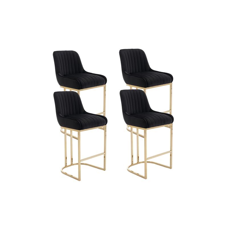 Wahson Office Chairs - Chaise de Bar en Velours Chaise Bar Pied Doré Tabouret Bar Lot de 4 Tabouret de Bar avec Coussin Épais, Noir