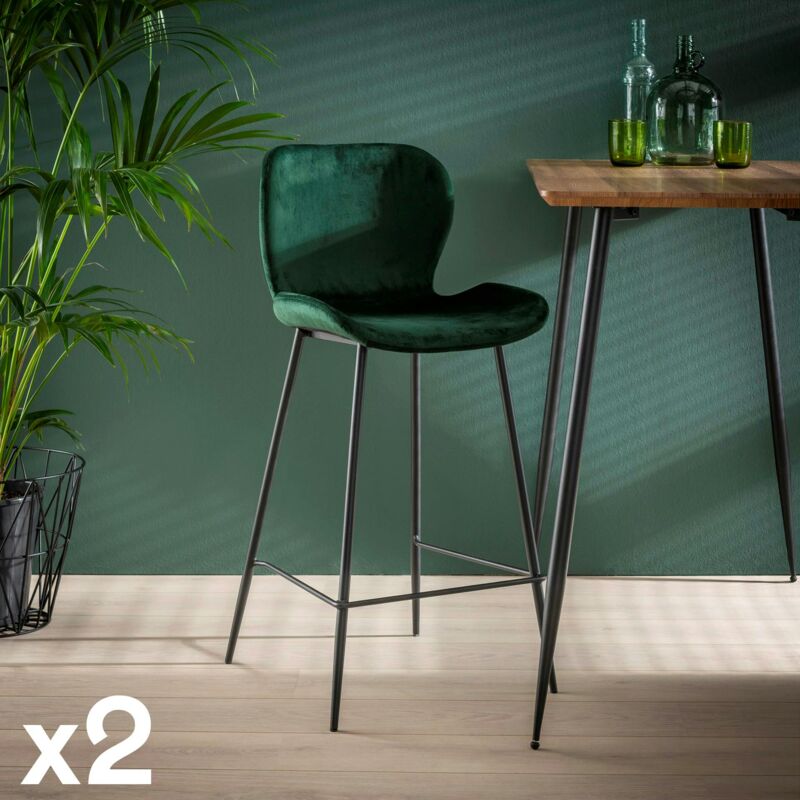 Pier Import - Chaise de bar en velours vert melbourne (lot de 2) Pier Import - Chaise de bar en velours vert melbourne (lot de 2)