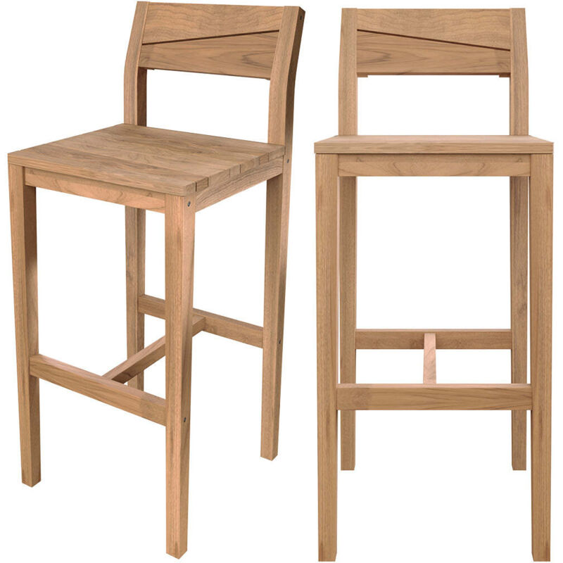 Rendez-vous Déco - Lot de 2 chaises de bar extérieur en bois de teck massif - tunga