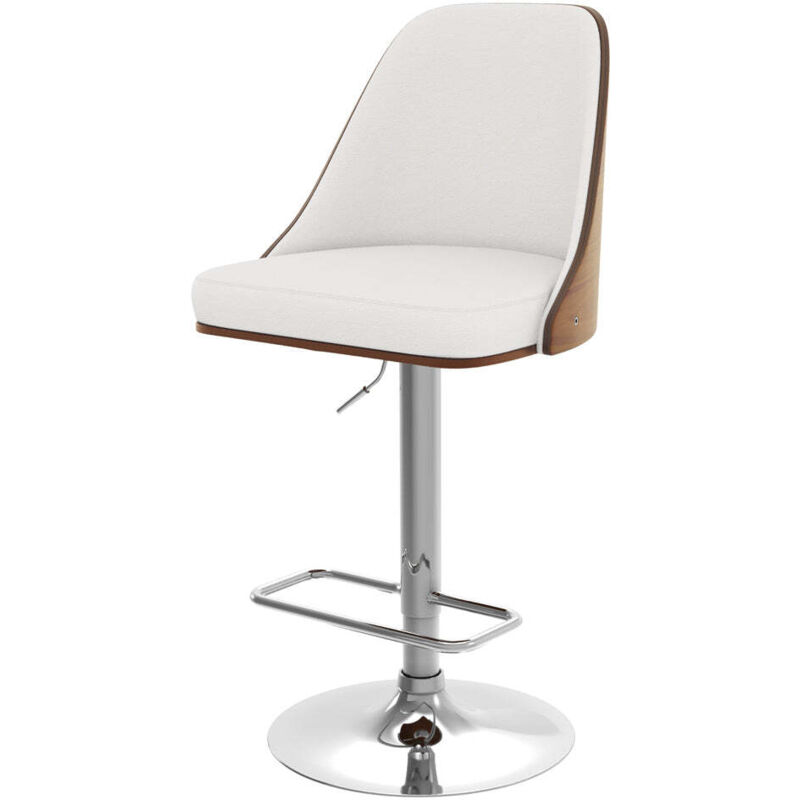 Chaise de bar réglable et pivotante en bois foncé et pu blanc 56/77 cm - georges