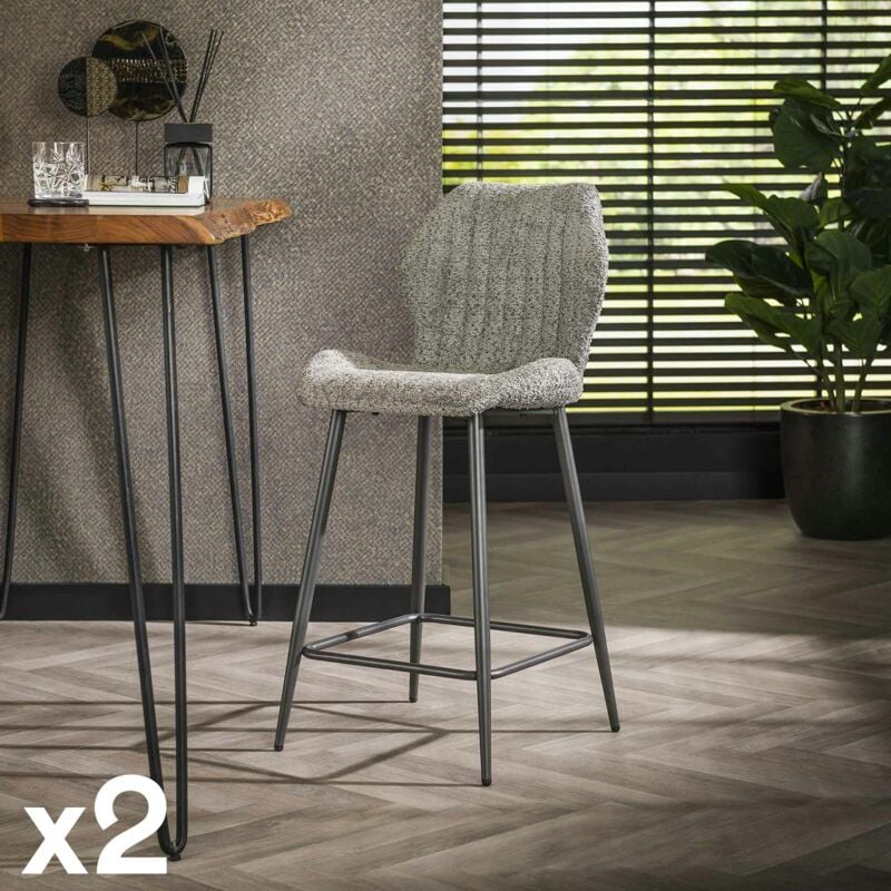 Pier Import - Chaise de bar grise en bouclette avec repose-pieds (lot de 2) galway