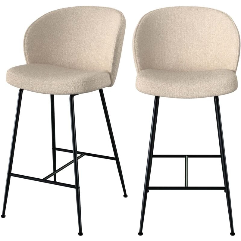 Lot de 2 chaises pour îlot central 66 cm en tissu bouclé beige - groom