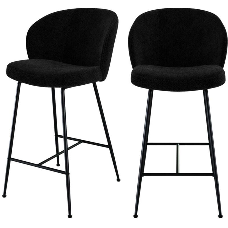 Lot de 2 chaises pour îlot central 66 cm en tissu bouclé noir - groom