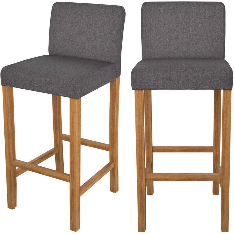 Rendez-vous Déco - Lot de 2 chaises de bar en tissu gris foncé et pieds en bois 75 cm - havane