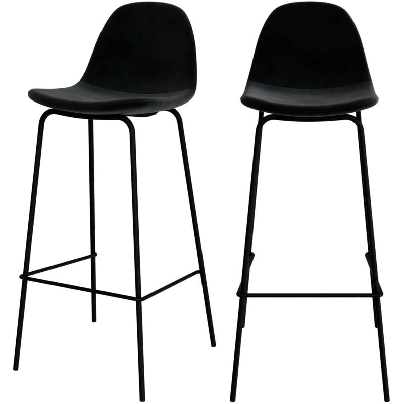 Rendez-vous Déco - Lot de 2 chaises de bar en velours noir 75 cm - henrik