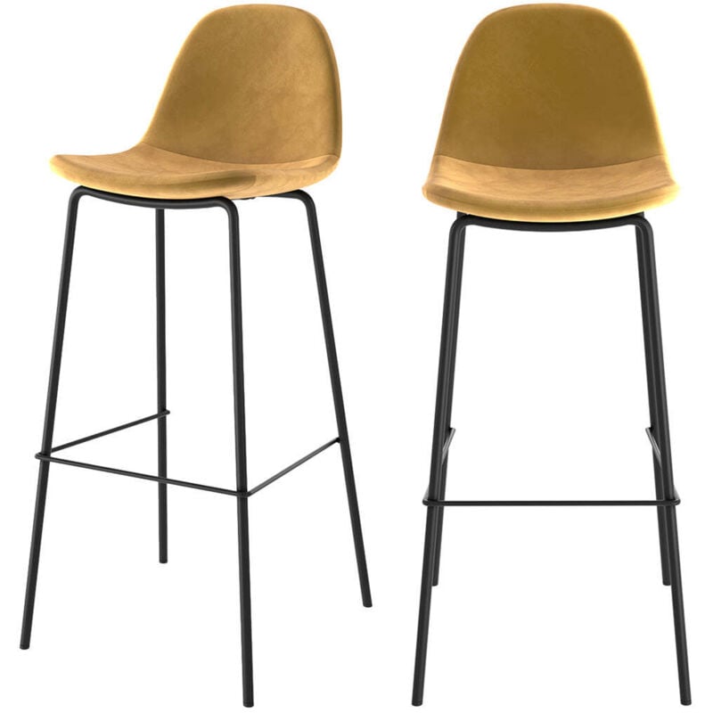 Rendez-vous Déco - Lot de 2 chaises de bar en velours jaune 75 cm - henrik