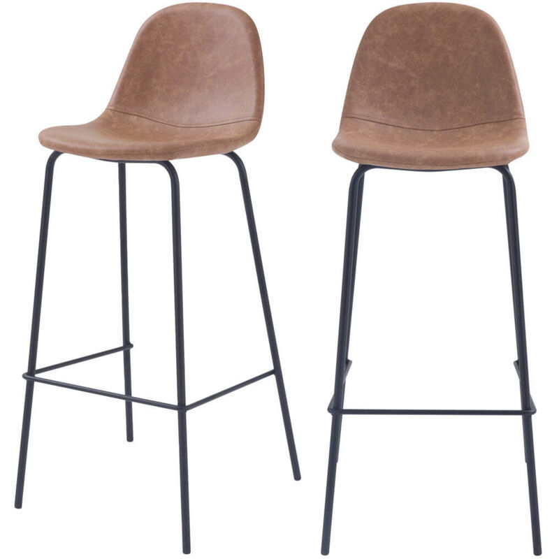 Rendez-vous Déco - Lot de 2 chaises de bar 75 cm en cuir synthétique taupe - henrik