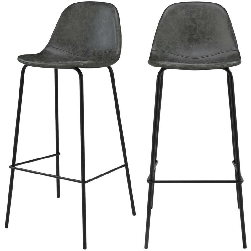 Rendez-Vous Déco – Lot de 2 chaises de bar 75 cm en cuir synthétique noir/gris – Dossier rembourré et repose-pied – Dimensions L 42 x P 45 x H 99 cm Rendez-Vous Déco – Lot de 2 chaises de bar 75 cm en cuir synthétique noir/gris – Dossier rembourré et repose-pied – Dimensions L 42 x P 45 x H 99 cm